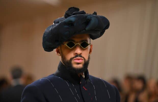 Puerto Rican singer Bad Bunny arrives for the 2024 Met Gala at the Metropolitan Museum of Art on May 6, 2024, in New York. The Gala raises money for the Metropolitan Museum of Art's Costume Institute. The Gala's 2024 theme is ìSleeping Beauties: Reawakening Fashion.î (Photo by Angela WEISS / AFP)