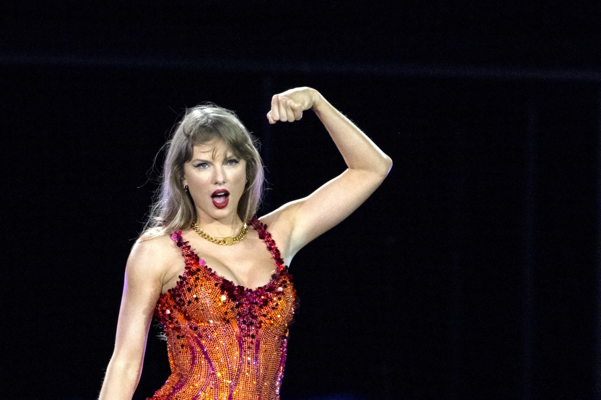 (FILES) US singer Taylor Swift performs on stage during "The Eras Tour" at the Hard Rock stadium in Miami Gardens, Florida, October 18, 2024. Pop icon Taylor Swift, who has been publicly feuding with record executives since 2019 over the rights to her early music, now owns her entire catalogue, she said on her website May 30, 2025. (Photo by CHANDAN KHANNA / AFP) / RESTRICTED TO EDITORIAL USE / NO FRONT PAGE OR MAGAZINE POWER