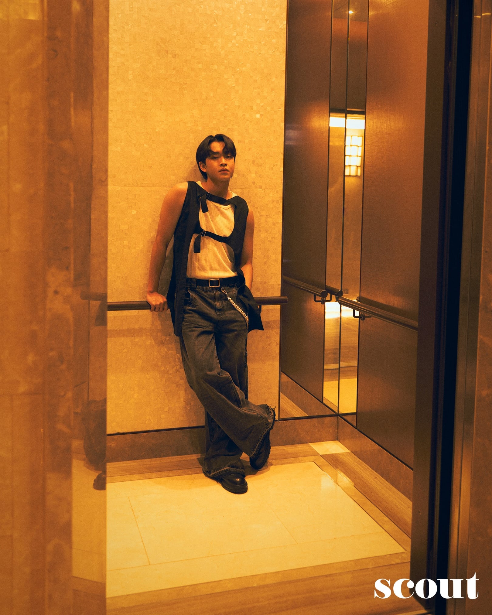 Top, stylist's own; vest, Seine, pants, Aiush Refugee; shoes, Asuncion Classica